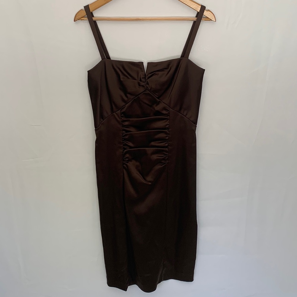 Betsy & Adam Chocolate Brown Satin Sleeveless Cocktail Dress Size 12